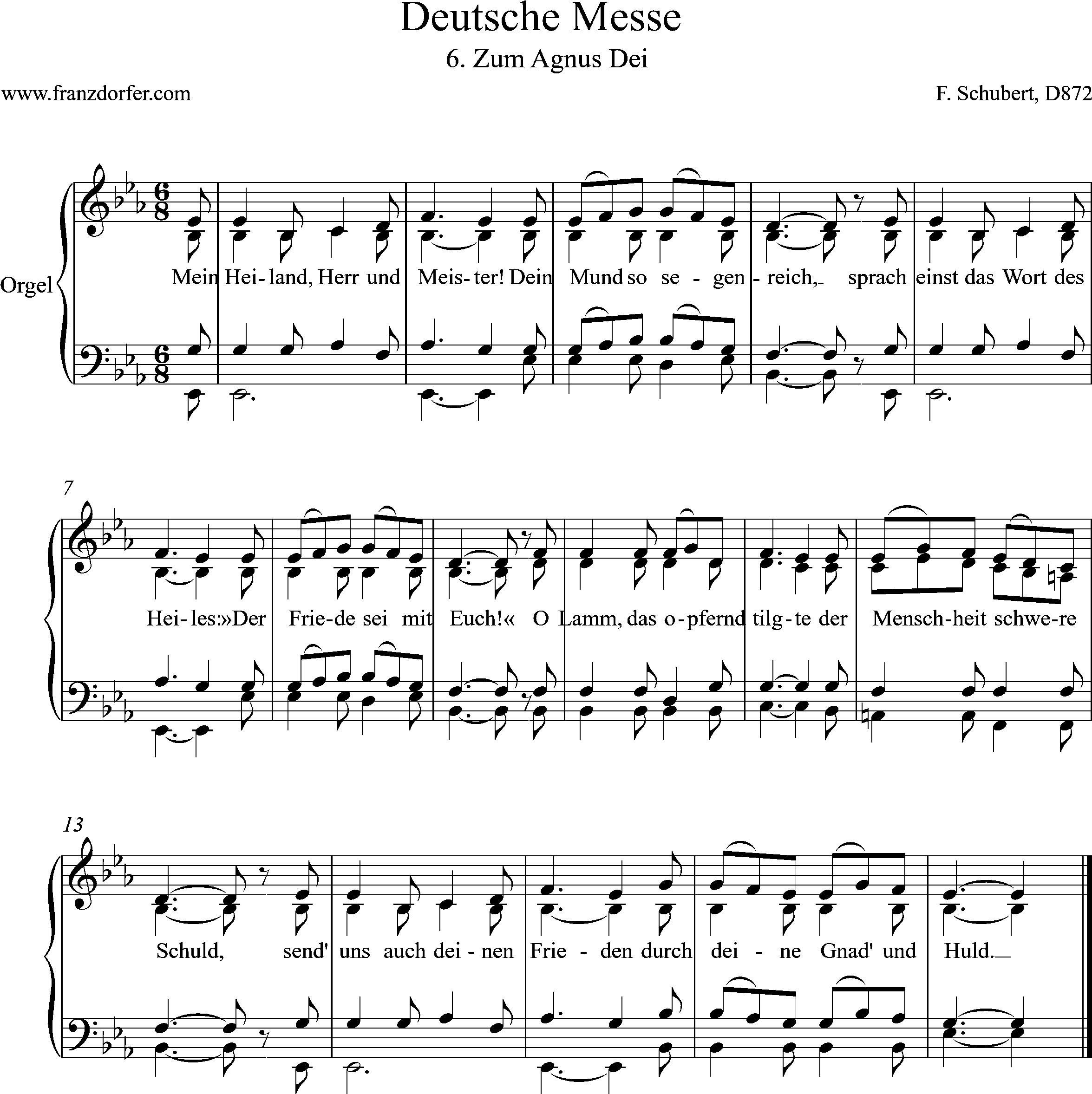 Orgelnoten, Deutsche MEsse, / - Agnus Dei